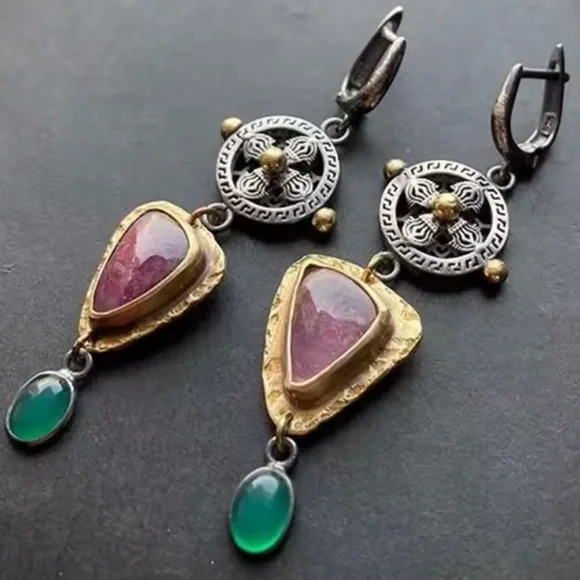 Vintage Gold and Silver Dangle Earrings - Picture 3 of 4